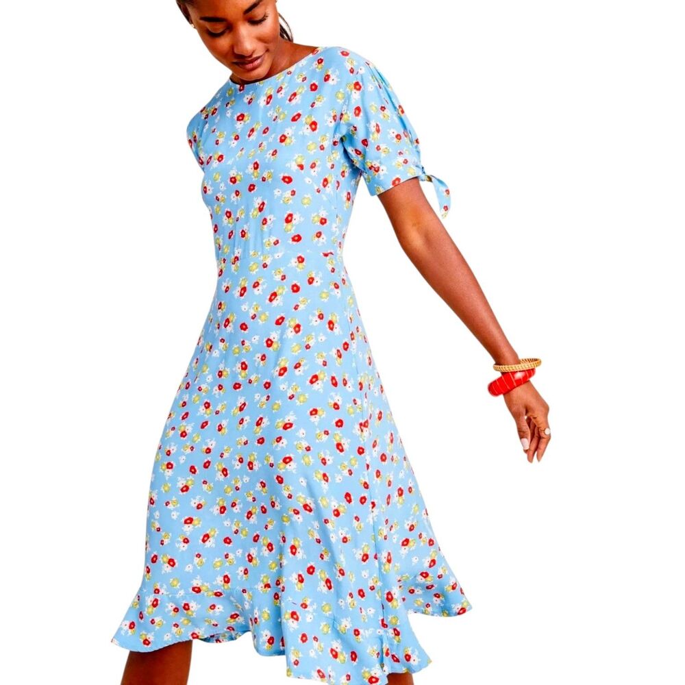 Faithfull the Brand Sky Blue Floral Tie-Sleeve Midi Dress - Picture 12 of 12